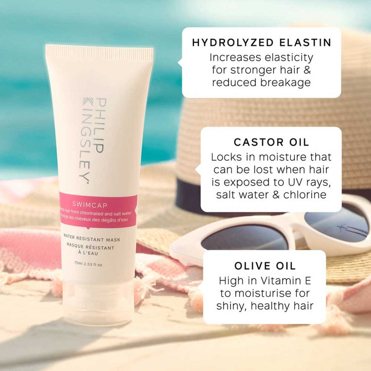 Protect and condition your hair with Philip Kingsley Swimcap 75ml. It shields against chlorine, salt water, and UV damage. Ideal for swimmers, beachgoers, and those who love the outdoors and travel to sun-filled holiday destinations. Buy today The DO Salon, Australia. Your haircare and colour experts. ingredients