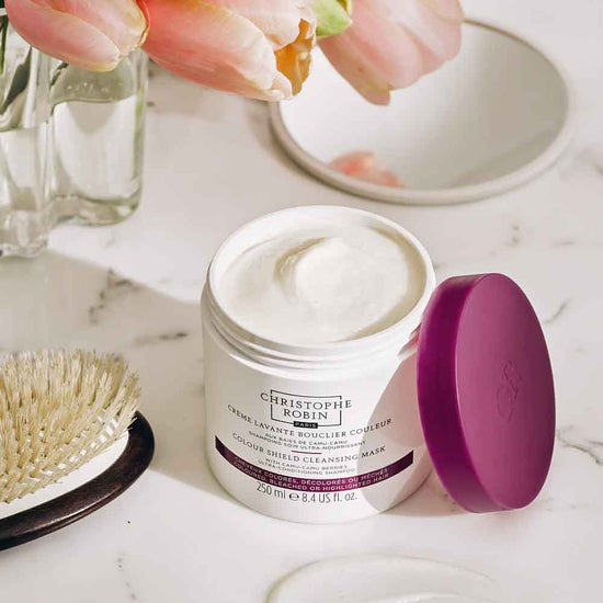 Protect and preserve coloured, bleached or highlighted hair with Christophe Robin Colour Shield Cleansing Mask with Camu-Camu Berries, available at The DO Salon. The nourishing formula gently cleanses and strengthens while locking in colour for vibrant, glossy results. Melbourne's best hair colour transformation salon. 2