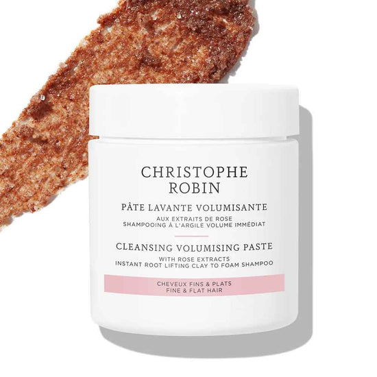 Buy Christophe Robin hair care at The DO Salon. The cleansing volumising paste for instant volume on fine, flat or thin hair. The Moroccan Rhassoul clay and sugar crystals exfoliate and invigorate the scalp, French rose extract and baobab leaf extract leaves hair cleansed and manageable. Transform your hair today.  texture