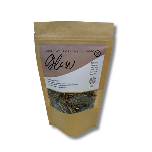 Elevate your beauty - Husk Naturopathy's Glow Tea. Rejuvenating blend to promote radiant skin and hair growth. Crafted with organic ingredients like spearmint, cinnamon & echinacea, this herbal infusion nourishes from within for a luminous glow. Holistic wellness with each sip. Buy today exclusively at The DO salon.