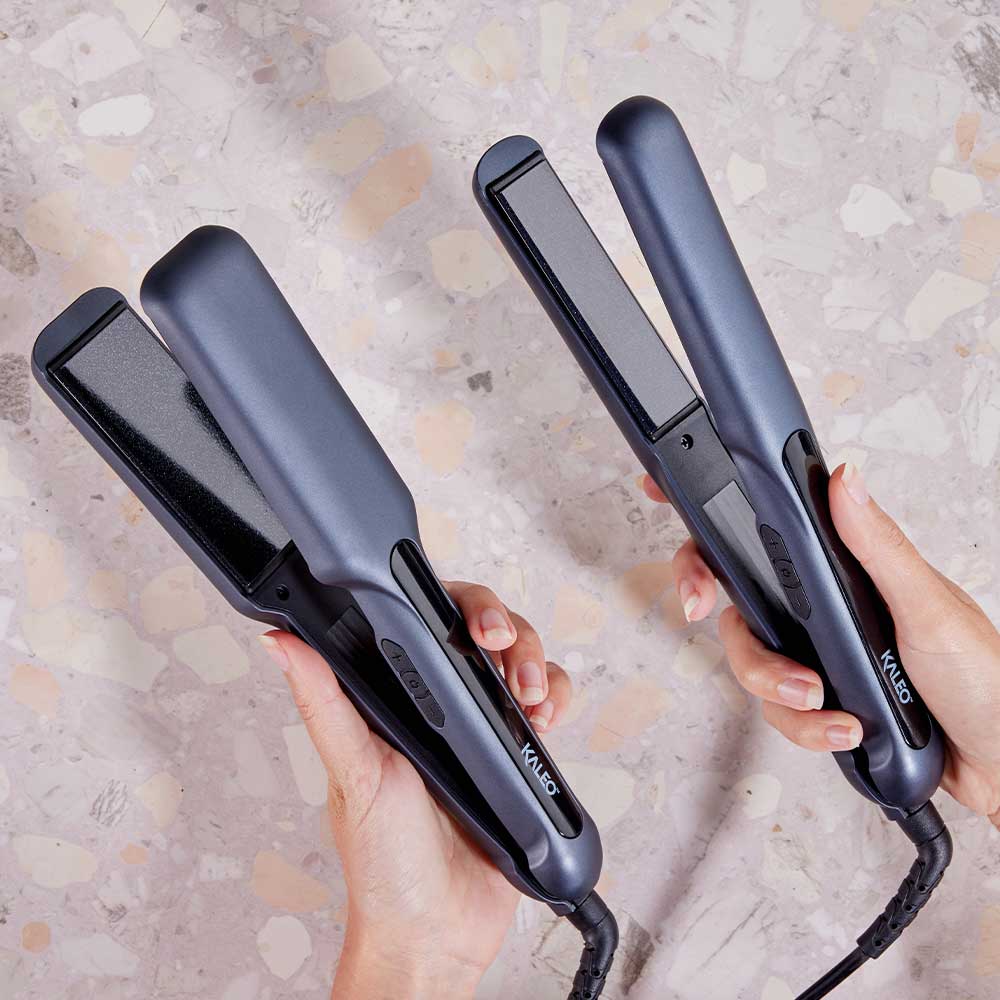 Elevate your styling game with the Kaleo Professional Wide Iron. Perfect for long or thick hair, its wide plates deliver smooth, damage-free styling. Travel-friendly with a safety lock and heat-resistant silicone cap. Ideal for all hair types. Discover the styling tools in Australia exclusively at The DO Salon. Iron Range