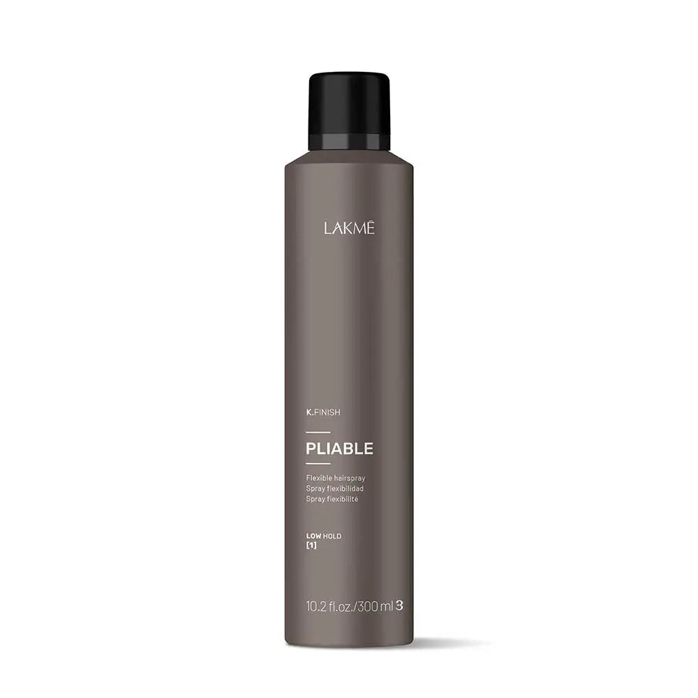 Achieve natural, workable control with Lakme Finish PLIABLE hairspray. A natural hold spray that offers soft, flexible hair and protection against pollution and UV rays. Enjoy a fine mist application and natural shine. Available exclusively at professional hair salons. Perfect your hairstyle with ease. The DO Salon