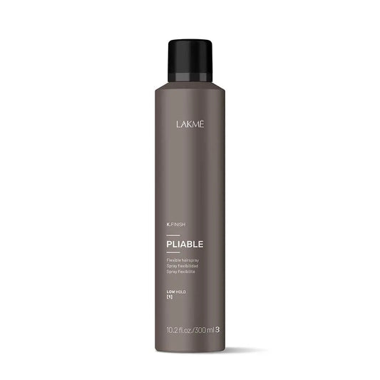 Achieve natural, workable control with Lakme Finish PLIABLE hairspray. A natural hold spray that offers soft, flexible hair and protection against pollution and UV rays. Enjoy a fine mist application and natural shine. Available exclusively at professional hair salons. Perfect your hairstyle with ease. The DO Salon