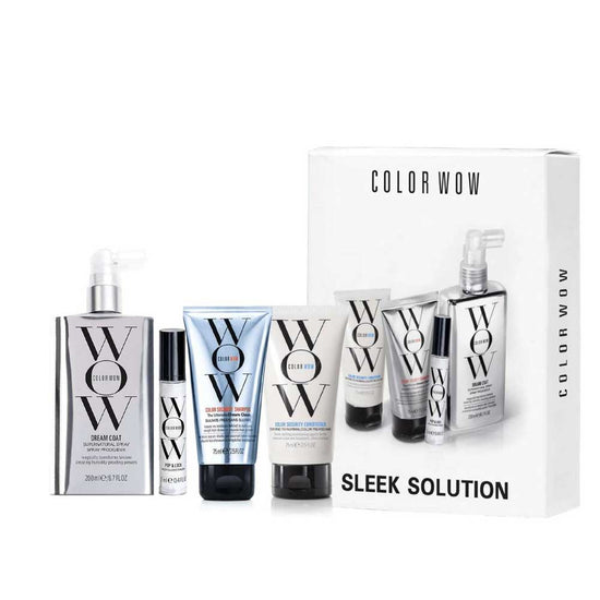 Get sleek, glossy hair with the Color Wow Sleek Solutions Gift Box. It includes a full-size Dream Coat Spray and travel-size shampoo, conditioner, and gloss Pop and Lock serum. Shop now at The DO Salon in St Kilda, Melbourne.