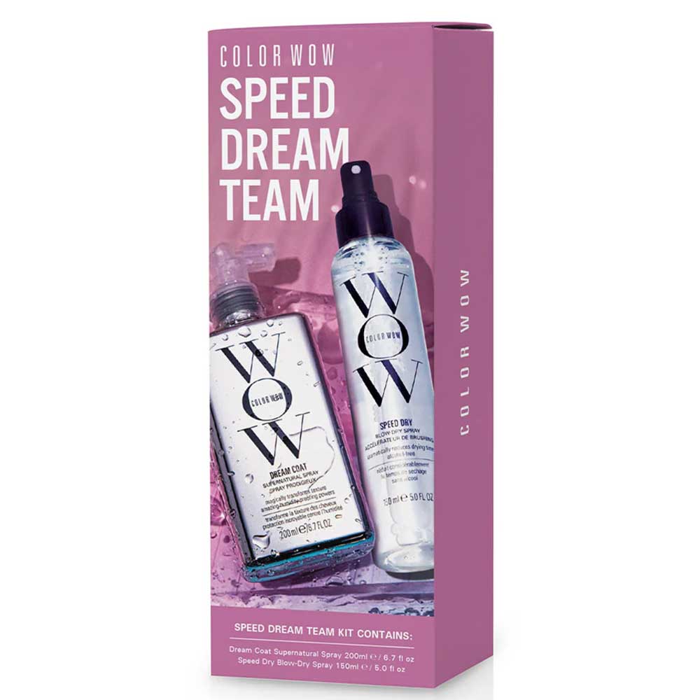 Get sleek, glossy hair with Color Wow Speed Dream Team Duo. Includes Dream Coat Supernatural Spray & Speed Dry Blow-Dry Spray for fast, frizz-free blowouts. Available at The DO Salon in St Kilda, Melbourne. Shop online now!