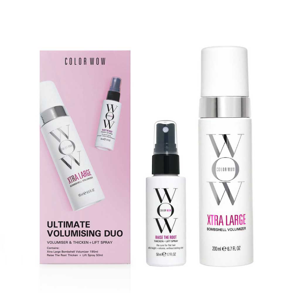 Get thick, voluminous hair with Color Wow Ultimate Volumising Duo. Includes Xtra Large Bombshell Volumizer & Raise the Root Thicken and Lift Spray (travel size). Shop now at The DO Salon in St Kilda, Melbourne!