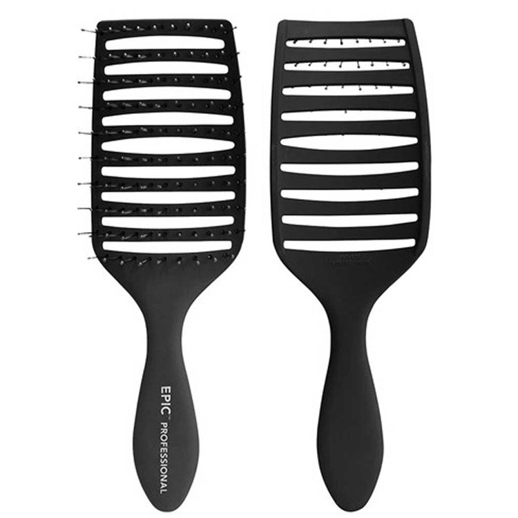 Purchase the GA. MA IQ2 hairdryer at The DO Salon to get a free WetBrush Epic Professional Quick Dry Vent Brush. It features heat-resistant bristles, a vented design, and an ergonomic handle for fast, efficient blow-drying. It is ideal for smoothing and maintaining keratin-treated hair. Shop now! front and back 