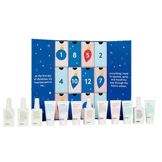 EVO, the hair care brand that’s all about keeping it real and doing good hair with a good conscience. Celebrate the holidays with the EVO 12 Days of Glory Advent Calendar at The DO Salon, St Kilda, Melbourne. Unwrap 12 hair essentials for styling, hydration, and frizz control. Perfect for holiday-ready hair. Shop now! Products