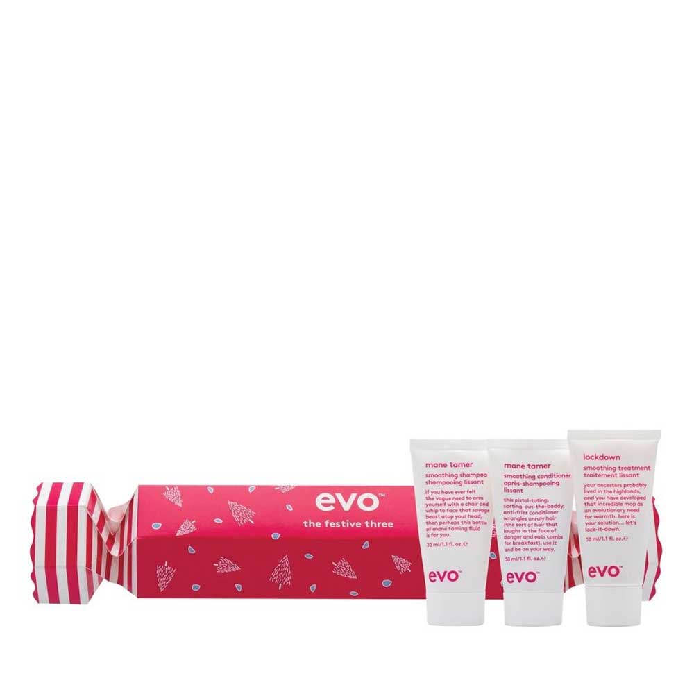 Gift smooth, frizz-free hair this Christmas with EVO Bon Bon - Smooth. Includes Mane Tamer Shampoo, Conditioner, and Lockdown Treatment. Perfect for sleek hair. Available at The DO Salon in St Kilda, Melbourne. Shop now!