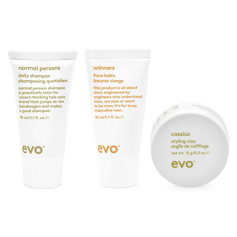 Gift hair and face essentials this Christmas with EVO Bon Bon - Style. Includes Normal Persons Shampoo, Winners Face Balm, and Cassius Styling Clay. Available at The DO Salon in St Kilda, Melbourne. Shop now! Products
