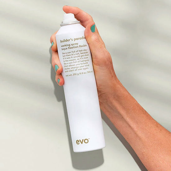Discover Evo Builder's Paradise Working Spray – the ultimate styling solution for lightweight, fast-drying, and stronghold. Rinses out with water, brushes out without residue, and reactivates with heat. Elevate your styling game with Evo's versatile working spray. Buy today from The DO Salon St Kilda 2