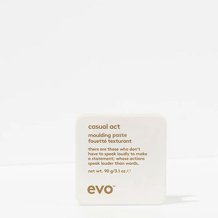 Discover Evo Casual Act Moulding Paste for a style that's as versatile as you are. Lightweight yet powerful paste offers effortless control, definition, & a touchable hold for all hair types. Enhance your styling routine with ease & enjoy touchable texture, separation, & definition with a hint of citrus, woody notes.