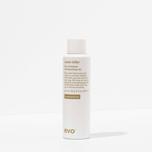 Enhance your dark, brunette tones with Evo Water Killer Dry Shampoo Brunette. This two-in-one formula absorbs excess oil, adds volume, and provides grey coverage. Enjoy fresh, revitalized hair without visible residue. Discover the secret to maintaining your luscious locks between washes. Shop now for a touch of luxury!