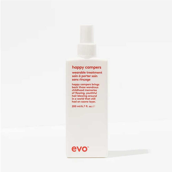 Apply Happy Campers Wearable Treatment to damp hair for all-day hydration and protection.
Smooth Head Mistress Cuticle Sealer through mid-lengths and ends to reduce frizz and add shine.
Use Liquid Rollers Curl Balm to enhance curl shape and protect against frizz, or style as desired. EVO