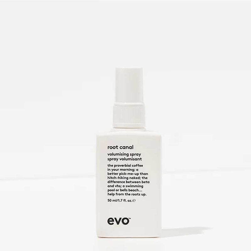Boost fine hair with EVO Volume Introduction Bag. Includes Gluttony Shampoo, Bride of Gluttony Conditioner, Shape Vixen Lotion, and Root Canal Spray in travel sizes. Perfect for adding volume and body. Available at The DO Salon in St Kilda, Melbourne. Shop now! Root Canal - EVO
