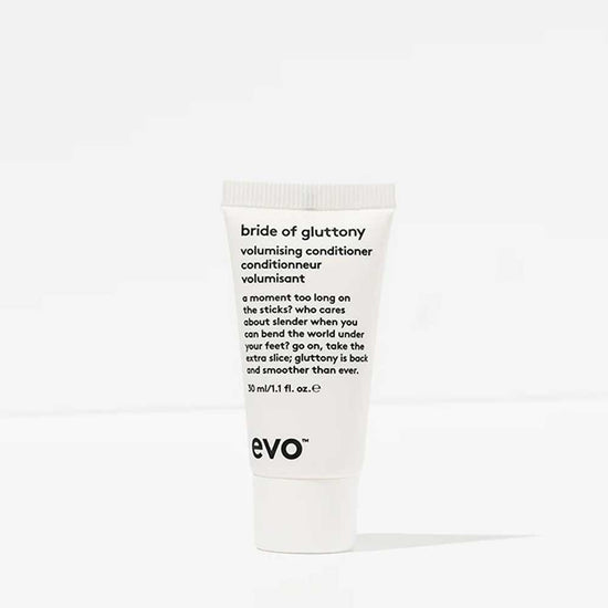 Boost fine hair with EVO Volume Introduction Bag. Includes Gluttony Shampoo, Bride of Gluttony Conditioner, Shape Vixen Lotion, and Root Canal Spray in travel sizes. Perfect for adding volume and body. Available at The DO Salon in St Kilda, Melbourne. Shop now! Bride of Gluttony