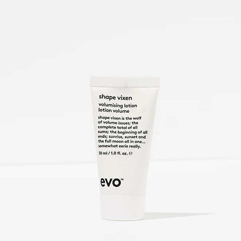 Boost fine hair with EVO Volume Introduction Bag. Includes Gluttony Shampoo, Bride of Gluttony Conditioner, Shape Vixen Lotion, and Root Canal Spray in travel sizes. Perfect for adding volume and body. Available at The DO Salon in St Kilda, Melbourne. Shop now! EVO Shape Vixen