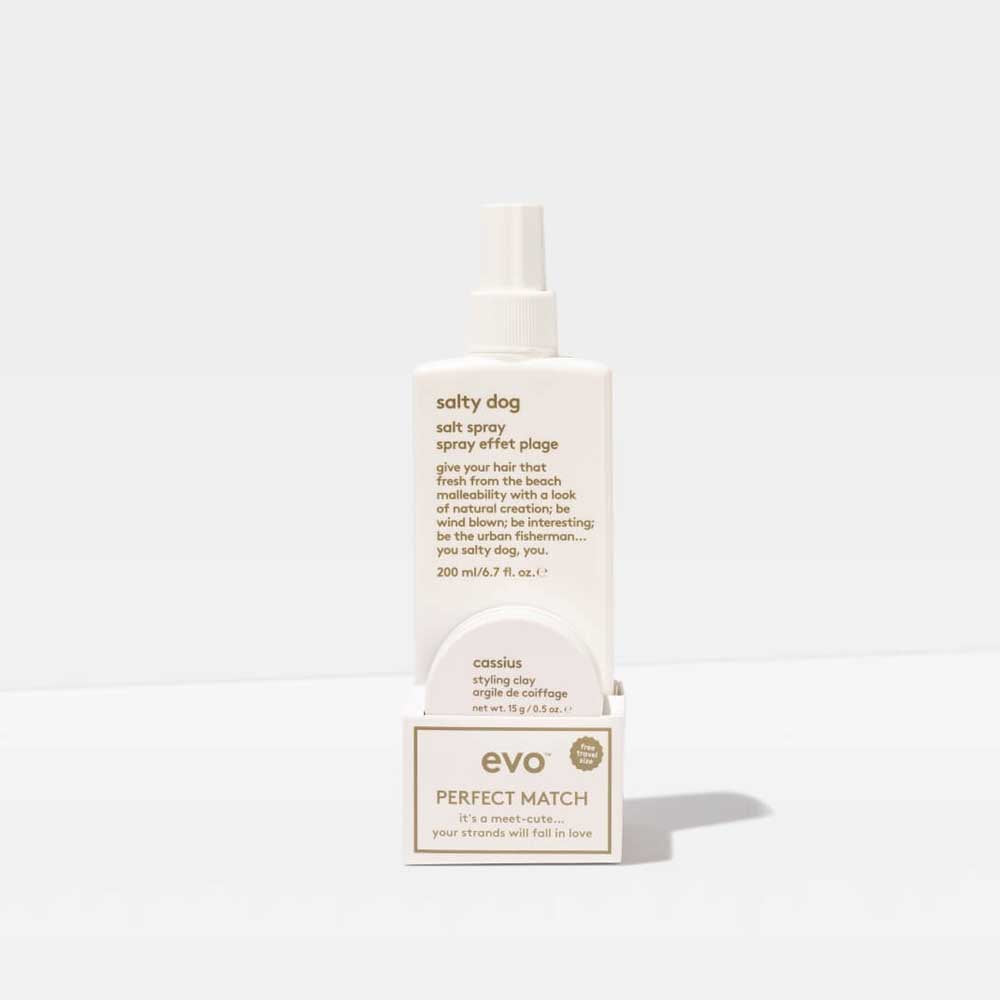 Create textured, long-lasting styles with EVO Salty Dog & Cassius Perfect Match Duo. Includes Salty Dog Salt Spray (200ml) and FREE Cassius Styling Clay (90g). Available at The DO Salon in St Kilda, Melbourne. Shop now!