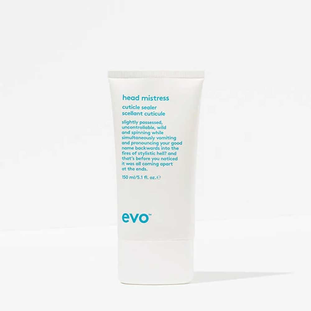 EVO - Apply Happy Campers Wearable Treatment to damp hair for all-day hydration and protection.
Smooth Head Mistress Cuticle Sealer through mid-lengths and ends to reduce frizz and add shine.
Use Liquid Rollers Curl Balm to enhance curl shape and protect against frizz, or style as desired.