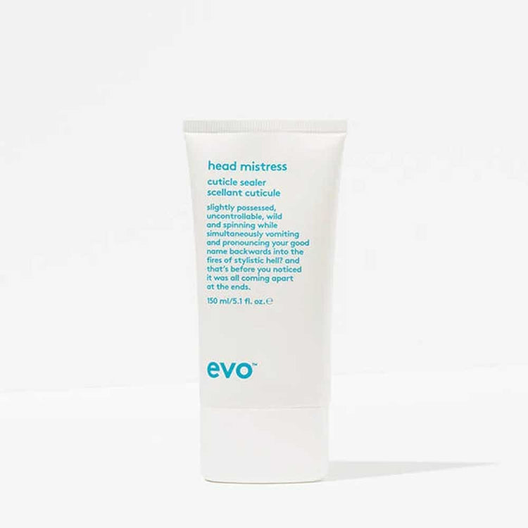 EVO - Apply Happy Campers Wearable Treatment to damp hair for all-day hydration and protection.
Smooth Head Mistress Cuticle Sealer through mid-lengths and ends to reduce frizz and add shine.
Use Liquid Rollers Curl Balm to enhance curl shape and protect against frizz, or style as desired.