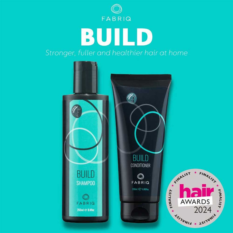 Shop Fabriq Build Shampoo and conditioner at The DO Salon. Strengthen and volumise your hair with this nourishing combination. Perfect for daily use to achieve thicker, fuller locks. Buy now! Finalist Hair Awards 2024