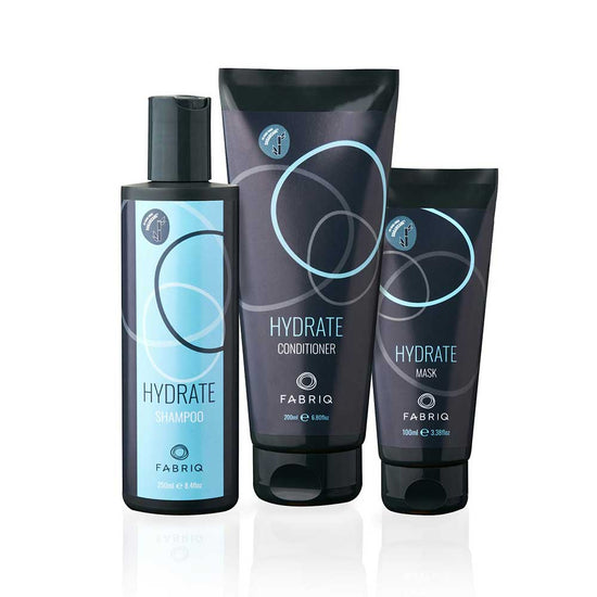 Revitalize dry, damaged hair with the Fabriq Hydrate range: shampoo, conditioner, and mask. Infused with Hydrolyzed Vegetable Proteins and Botanicals for intense hydration, strength, and shine. Available at The DO Salon, St Kilda.