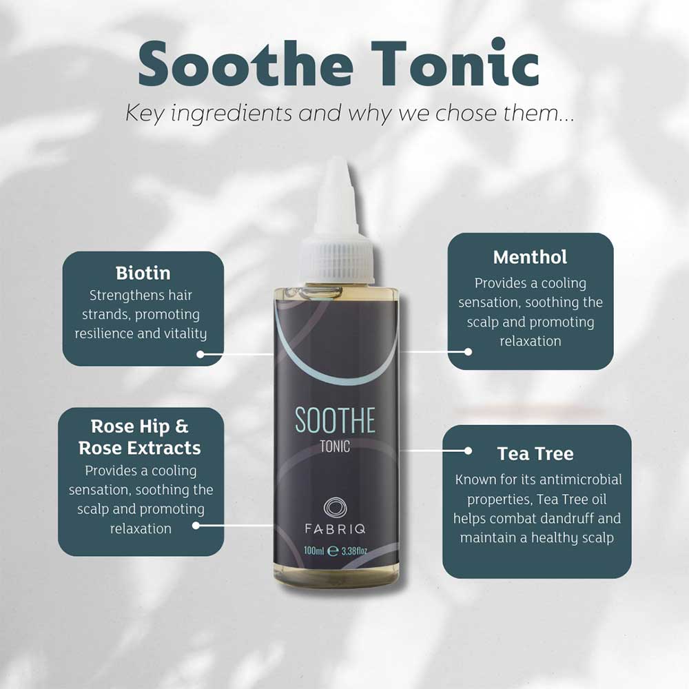 Calm and refresh your scalp with Fabriq Soothe Tonic 100ml. Lightweight, leave-in formula hydrates, soothes irritation & promotes healthy hair. Shop now at The DO Salon, St Kilda.