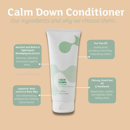 Relieve dandruff, soothe itchy scalps, and hydrate sensitive skin with INNOluxe Calm Down Conditioner 200ml or 500ml. Available at The DO Salon, St Kilda, Melbourne. Nourishes and strengthens hair for a refreshed scalp and silky hair. Buy online or in-salon now! Ingredients of Calm Down Conditioner