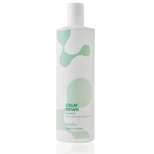 Relieve dandruff, soothe an itchy scalp, and nourish sensitive scalps with INNOluxe Calm Down Shampoo 500ml. Ideal for calming irritation and treating dry, flaky scalps while strengthening hair. Shop now for healthy, refreshed hair! Available at The DO Salon, St Kilda Melbourne Australia. Buy now online or in-salon. 