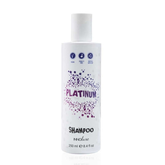 Neutralize yellow tones and brighten your blonde with INNOluxe Platinum Deep Purple Shampoo. Available at The DO Salon, St Kilda, Melbourne. Nourishes, hydrates, and adds shine. Buy now for cool, vibrant blonde hair! 250ml