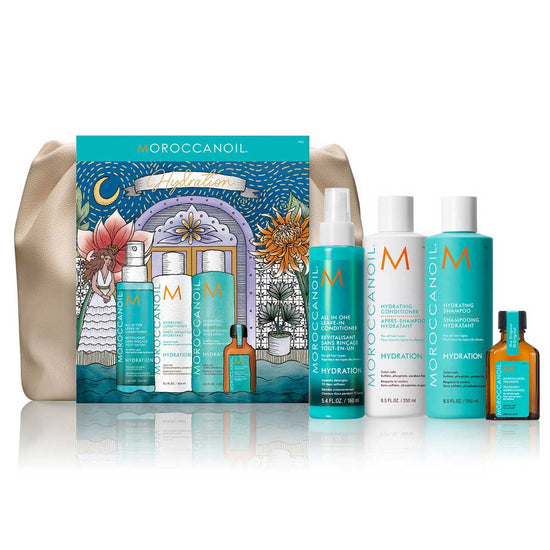 Discover the Moroccanoil range at The DO Salon in St Kilda, Melbourne. The Festive Fairytale Hydration Pack includes Hydrating Shampoo, Conditioner, Leave-in Conditioner & Treatment. Perfect for dry hair, this limited edition pack hydrates, nourishes, and adds shine. Shop online or in-salon today!