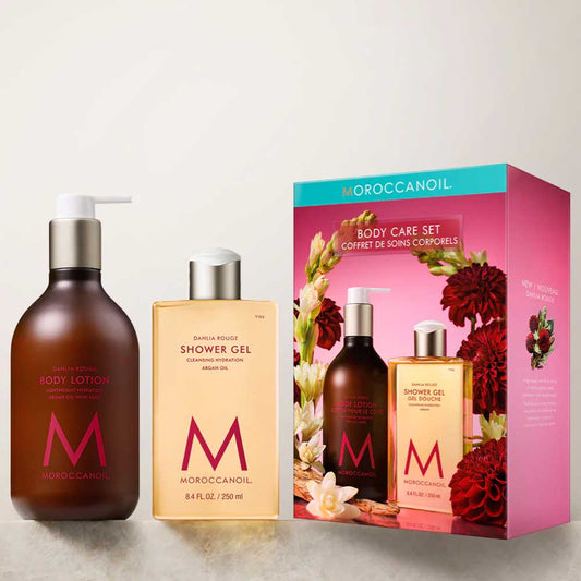 Pamper your skin with Moroccanoil Body Dahlia Rouge Gift Set. Includes Nourishing Shower Gel & Body Lotion with argan oil and the warm floral scent of Dahlia Rouge. Available at The DO Salon in St Kilda, Melbourne. Shop now! Gift Set