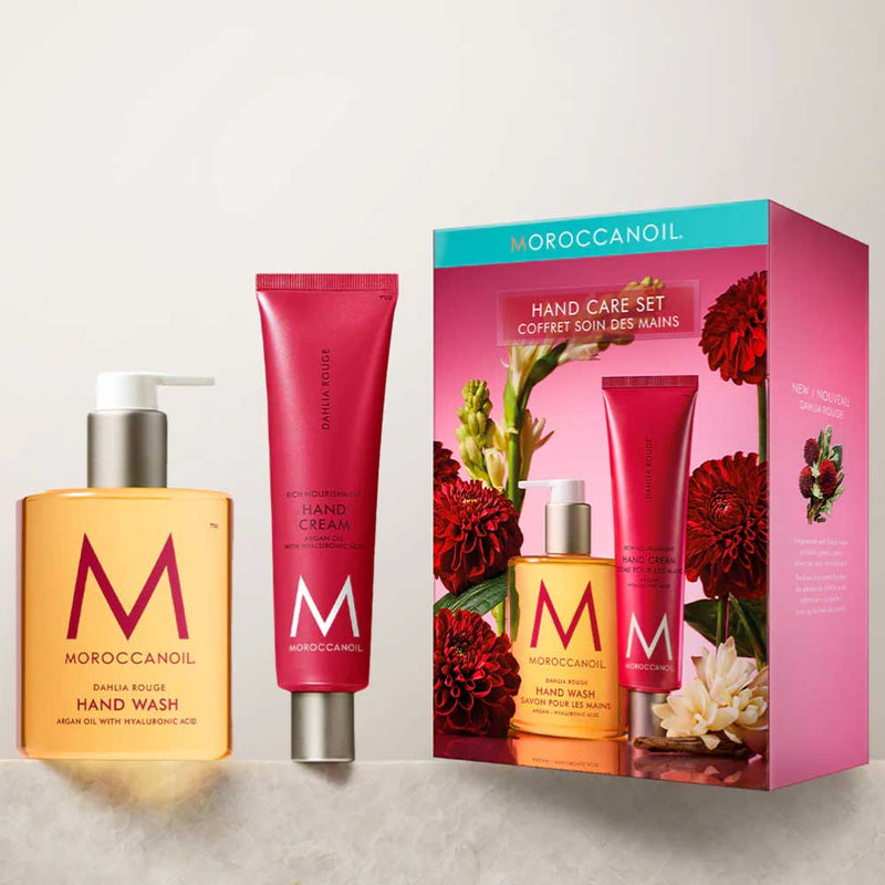 Pamper your hands with Moroccanoil Body Dahlia Rouge Hand Wash & Hand Cream Gift Set. Cleanse and hydrate with argan oil and the warm floral Dahlia Rouge scent. Available at The DO Salon in St Kilda, Melbourne. Shop now! Gift Box