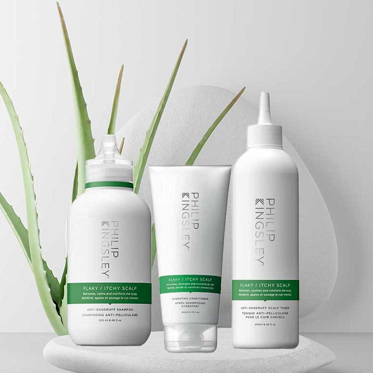 The Flaky Itchy range by Philip Kingsley is designed to provide relief for dandruff, oily scalp, seborrhoeic dermatitis, and hormone-related scalp issues - buy the regime the do salon