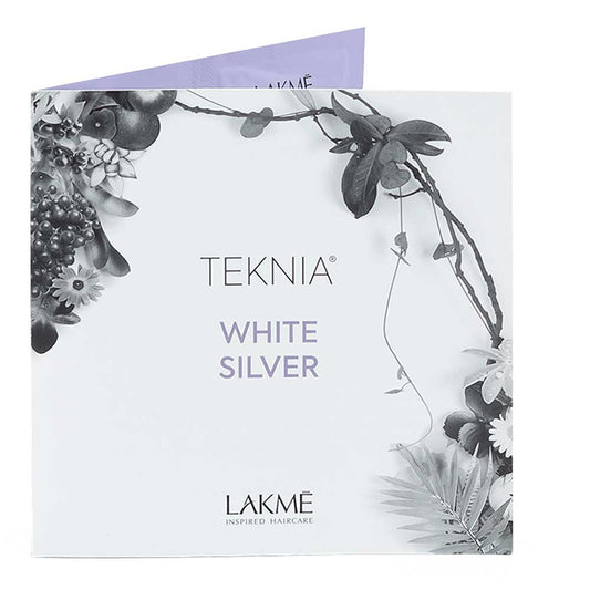 Teknia White Silver sachet – neutralises brassiness and brightens blonde or grey hair. Travel-size toning care available at The DO Salon, St Kilda.