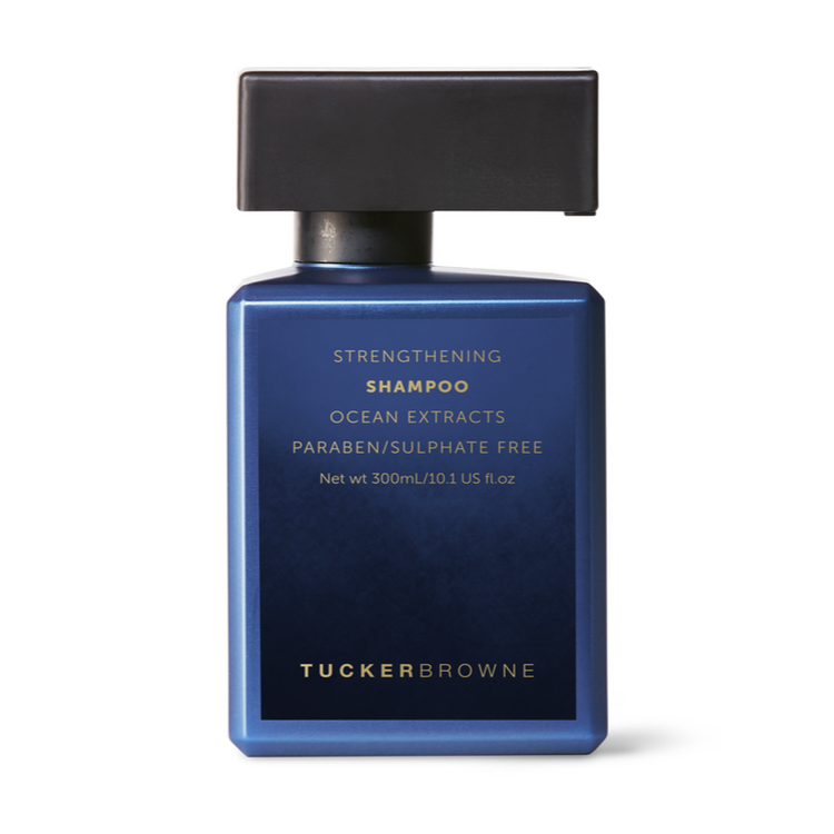 Tucker Browne Strengthening Shampoo for men. a gentle shampoo that will cleanse your scalp and hair while providing nutrients for a healthy head, for all hair types. The DO Salon