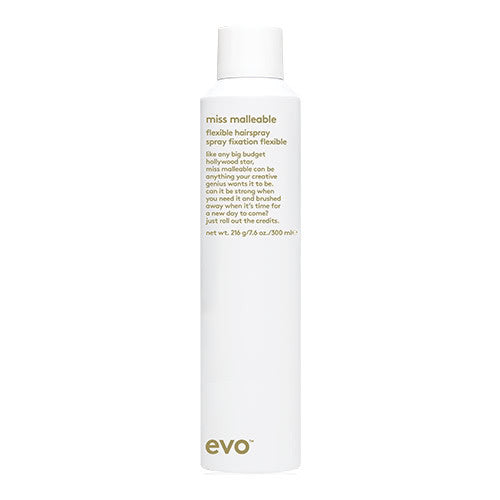 EVO miss malleable hairspray. A strong hold, flexible hairspray for styling and finishing that brushes out to an invisible finish. Hair transformation specialist The DO Salon Melbourne CBD