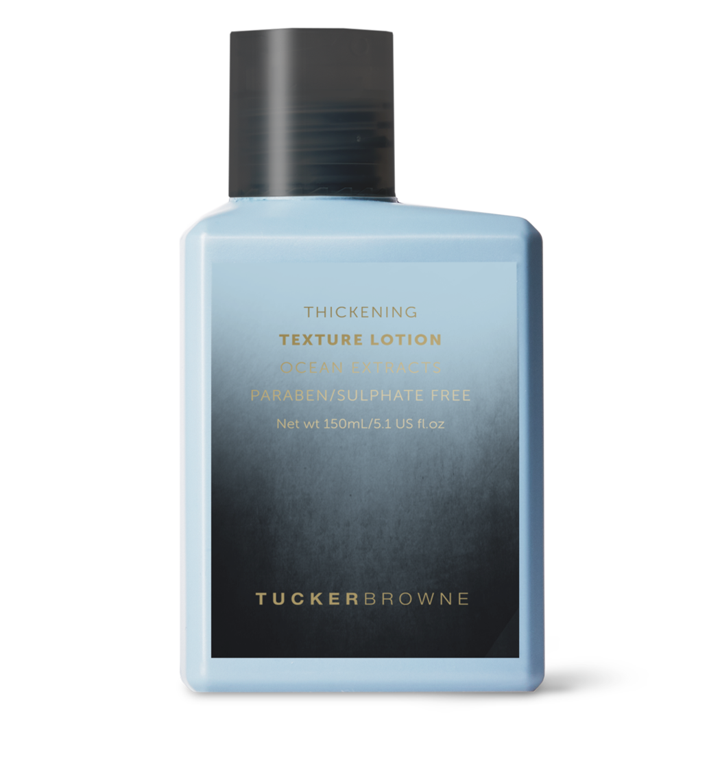 Tucker Browne Thickening Texture Lotion is formulated to instantly thicken the appearance of hair while also formulated to help stimulate healthy hair growth.  Key ingredients: kelp extract, cactus extract, caffeine, niacinamide, pathenol, lime oil and ginger root oil. The DO Salon Melbourne for Men